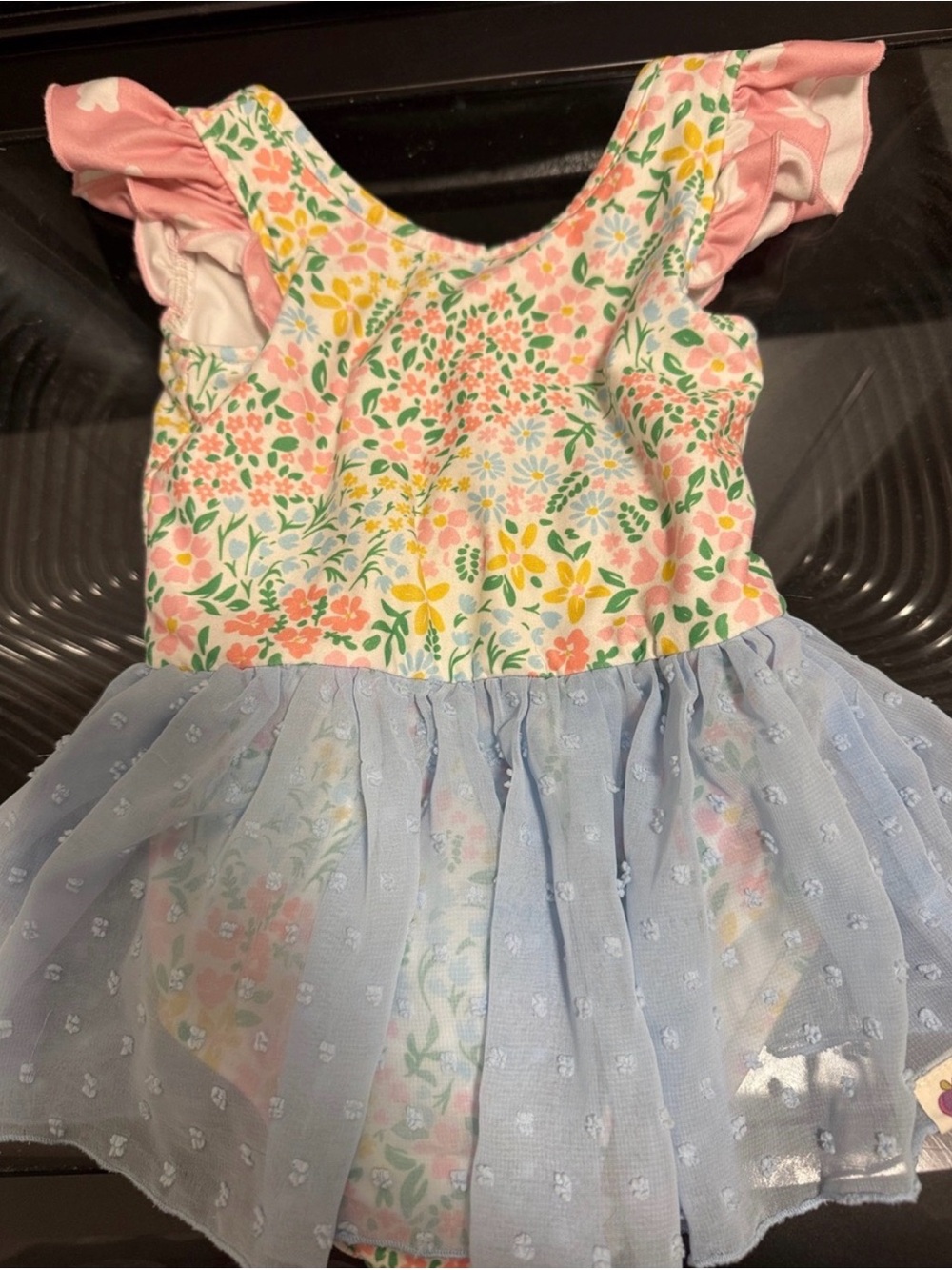 cheeky plum Pink Floral & Light Blue Tulle One-Piece